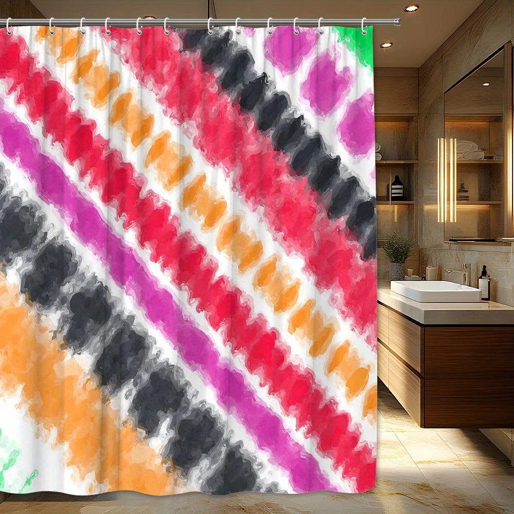 

1Pc Modern Bathroom Shower Curtain - Extra Large 70X70 Inches With 12 Hooks, Bold Red/Orange/Black/Purple/Pink Horizontal Stripe W60H190(CM)-1 Pcs