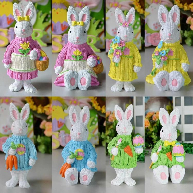 Easter Bunny Figurine Resin Woven Rabbit Statue Party Background Decor Accessory