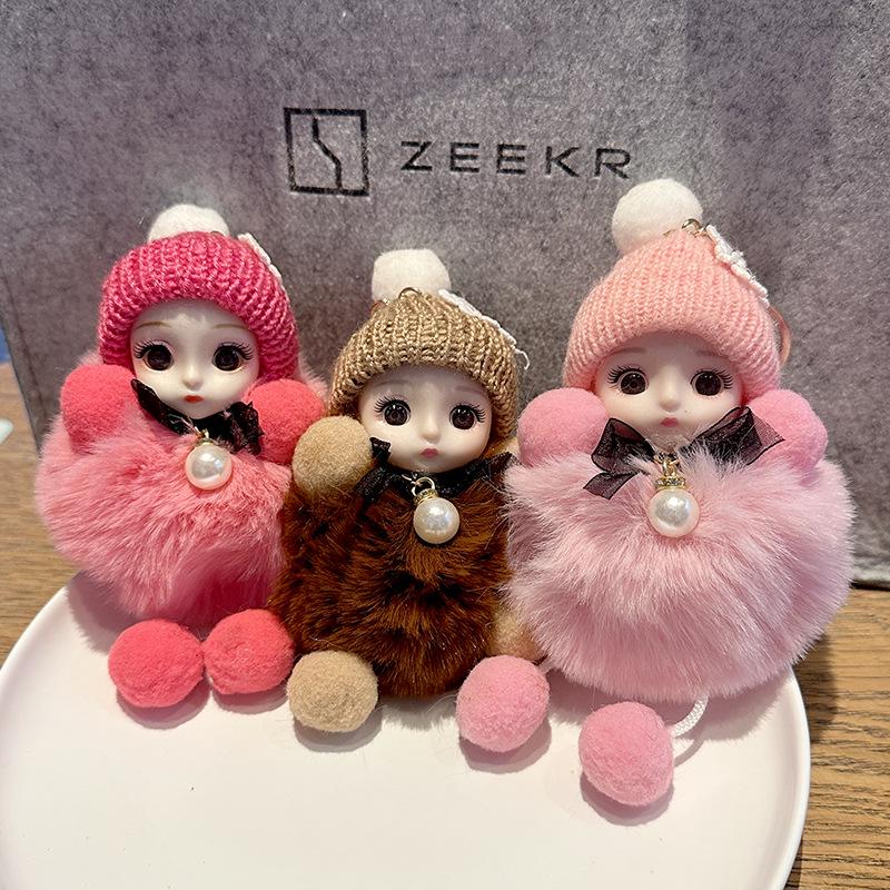 Cross-Border Cute Big-Eyed Doll with Bow Knot - Imitation Rex Rabbit Fur Keychain & Bag Pendant