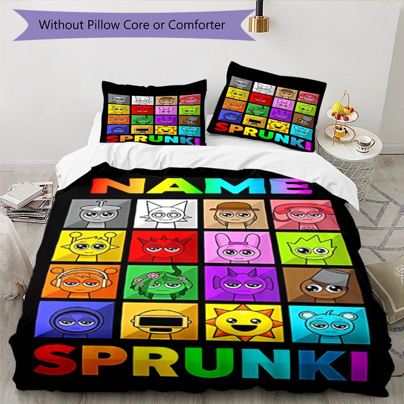 3pcs Custom Name Sprunki Bedding Set Duvet Cover Closure Includes 1 Duvet Cover & 2 Pillowcases, Soft and Comfortable for All Seasons.