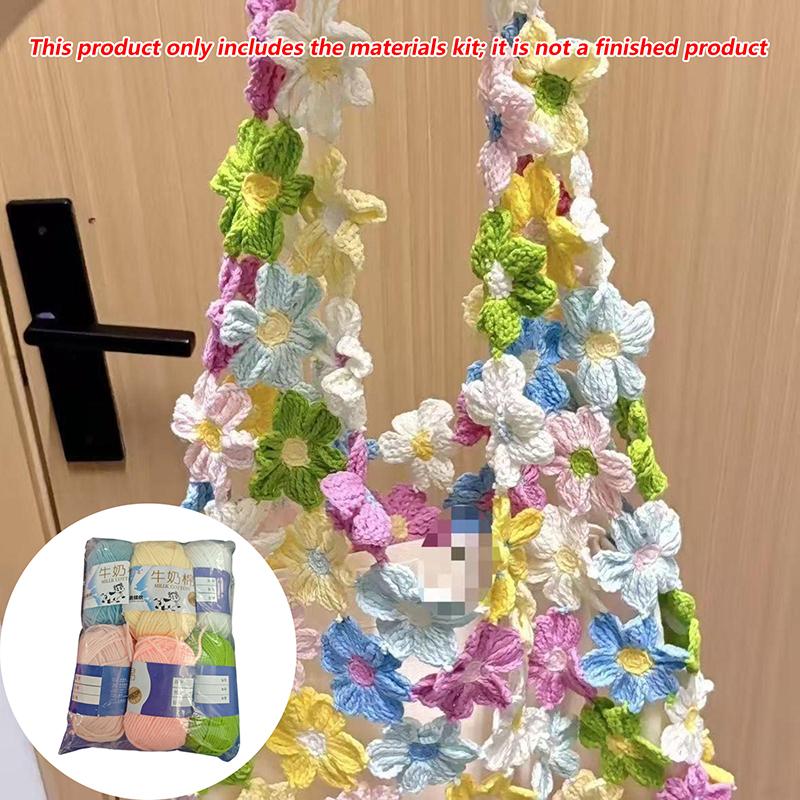 Hand Woven Bag DIY Crochet Material Set With Lining Summer Garden Look For Handmade Fashion Purses