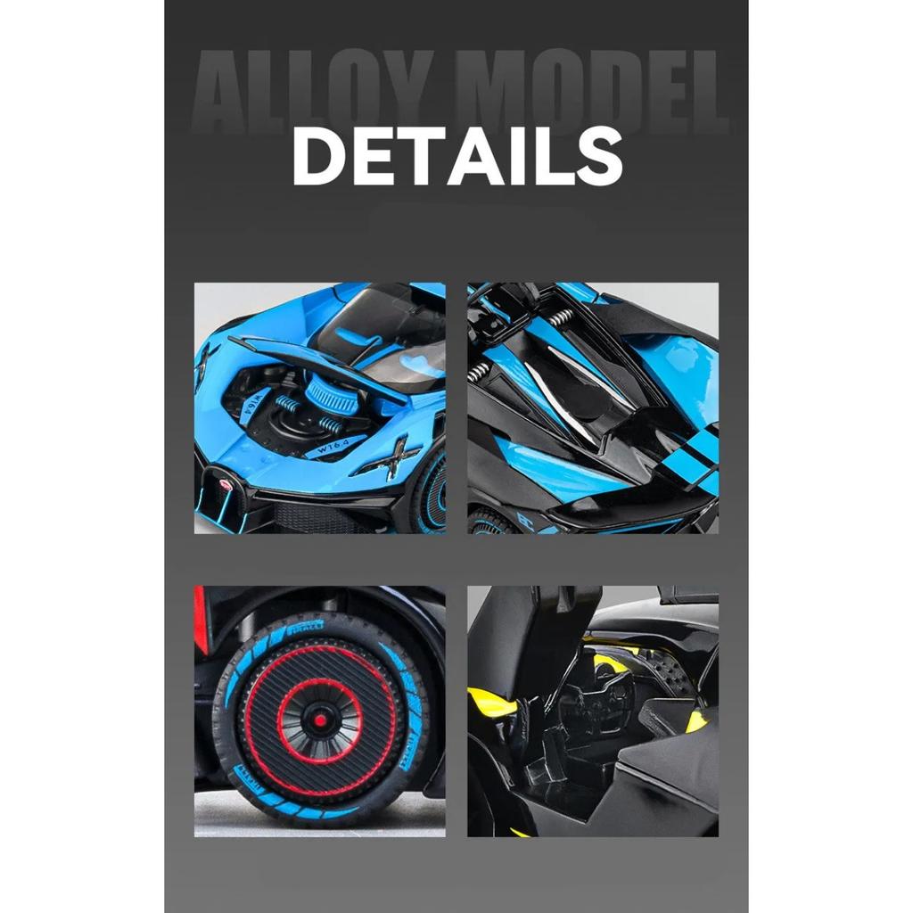 Modellino Auto Sportiva in Lega Bugatti Bolide 1/24 Diecasts & Veicoli Giocattolo Modello Auto Concettuale in Metallo Simulazione Suono Luce Regalo per Bambini