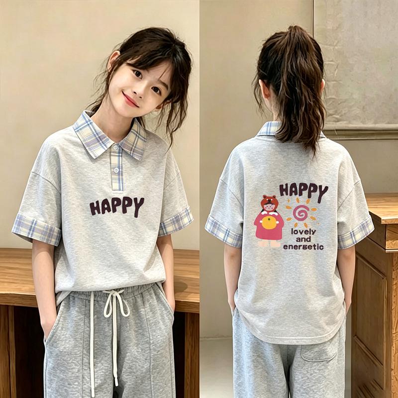Girls' Trendy Korean-Style Summer Plaid Polo Shirt