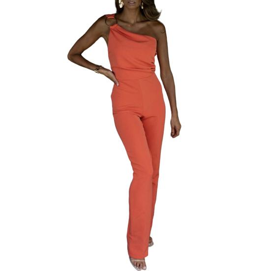 Banquet Romper One Shoulder Close-fitting Sexy Breathable Firm Stitching Solid Color Big Hoop Decor Slim Fit Sleeveless Prom Jumpsuit Daily Clothes