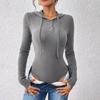 IHUASU Pure Colour Slim Fashion Bodysuit Autumn and Winter Hooded Pit Stripe Bodysuit