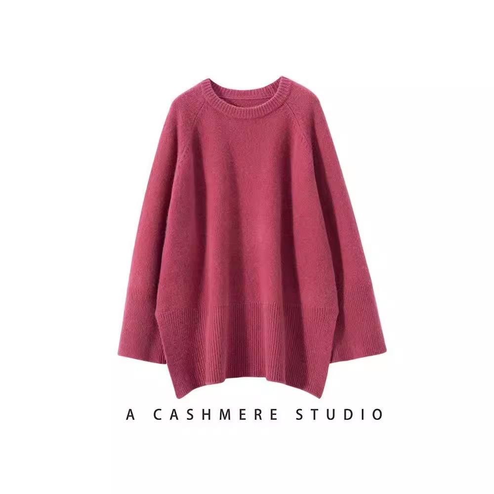 Women's Mid-Length 100% Pure Wool Sweater - Loose Fit, Slit Design, Lazy Style for Autumn and Winter.