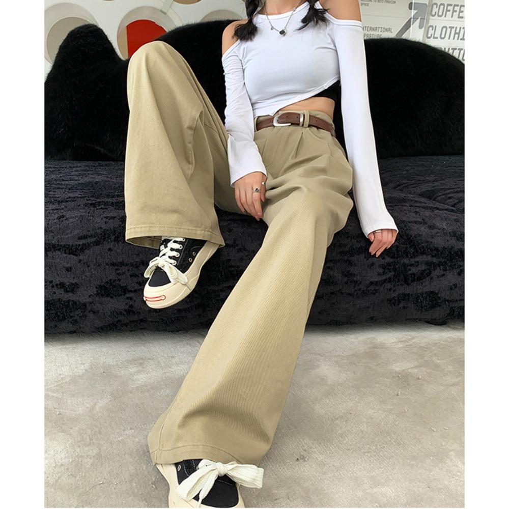 

Niche Korean version of floor-mopping jeans spring and autumn new thin drape pleated loose wide-leg jeans tide 2XL хаки