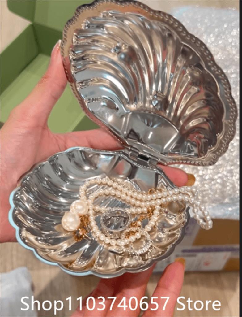 Luxurious French Retro 304 Stainless Steel Food Dish Plate Shell Box Jewelry Peal Storage Bag