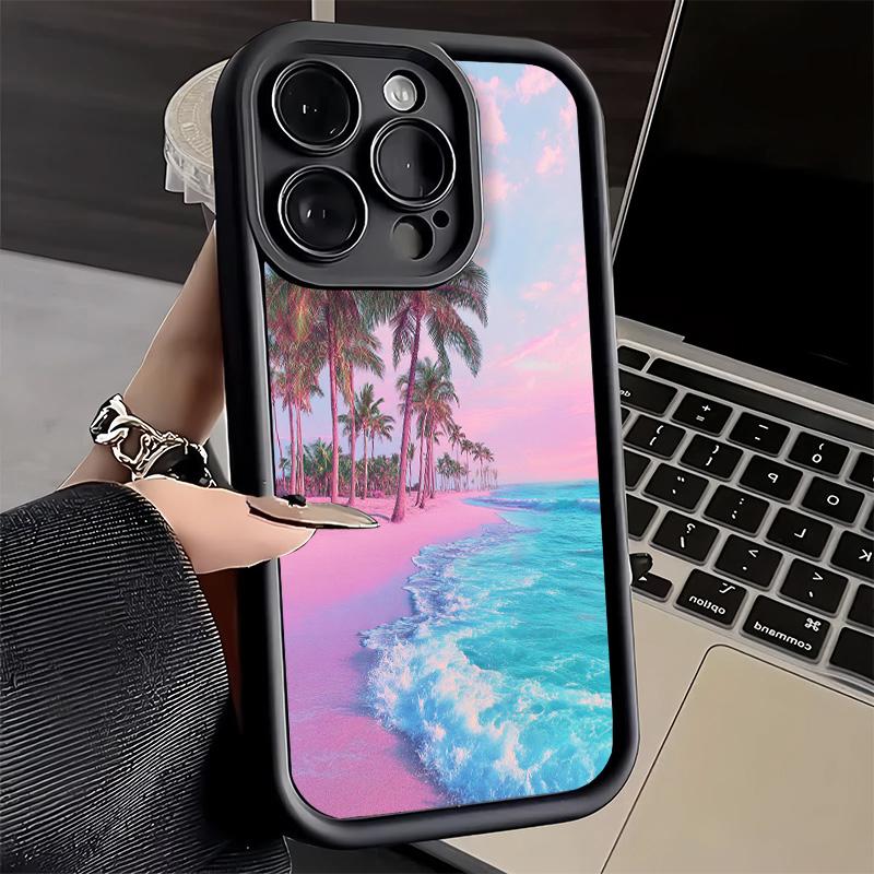 Pink Sunset Beach Dreamy Scenery Phone Case for iPhone 16 17 Air 16E 15 Pro Max 14 Plus 13 12 Mini Capa Soft Shell Silicone Fund