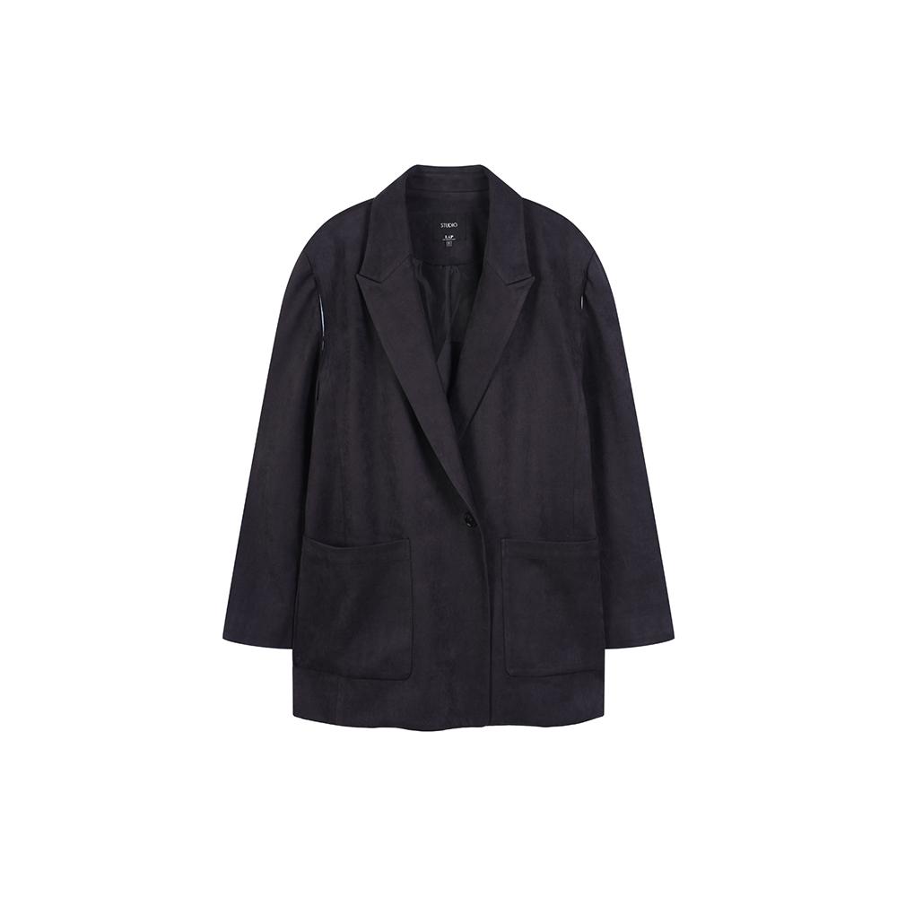 LAP Suede Cut-Out Contrast Boxy Jacket As3Lz865