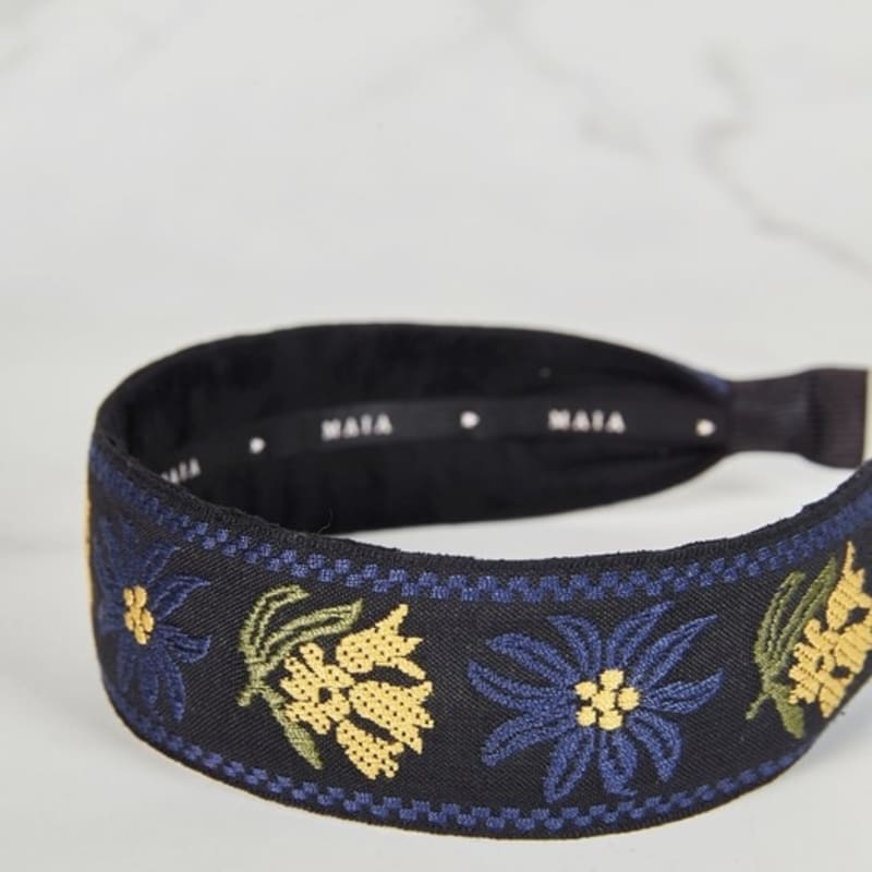 Maia Flower Jacquard Hairband - Navy