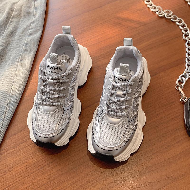 Campus Popular Red Dad Shoes Women 2025 Spring and Summer New Thick-soled Heightened Mesh Breathable Fried Street Sneakers
