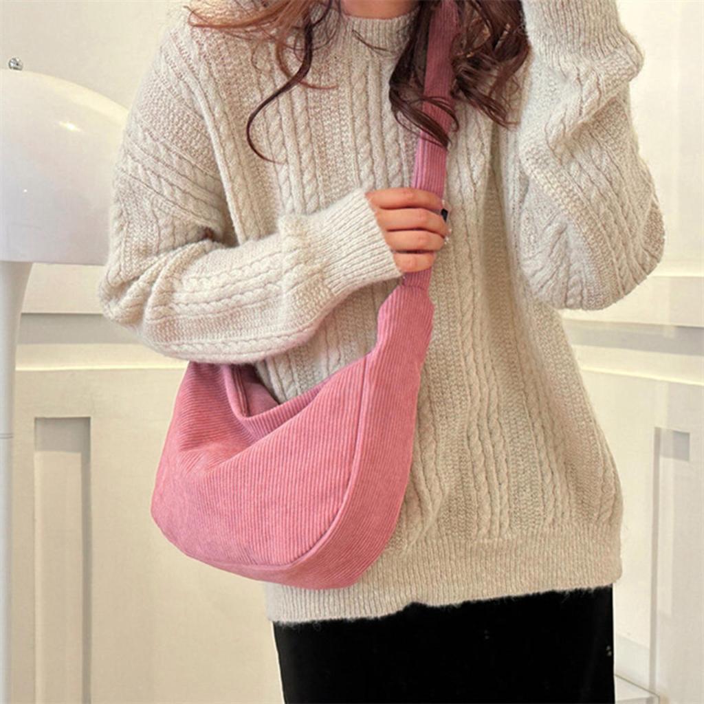 Corduroy Shoulder Bags Minimalist Crossbody Bag Women's Handbags Fashion Fabric Underarm Bag Solid Color Zipper Female Handbag