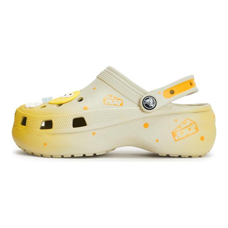 Crocs Classic Platform Clog 811 Made Mango Cheese Special Shoe Box Cute Cartoon Summer Soft Squishy Feel Women's Clogs Beige
