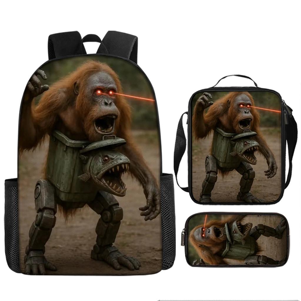 Three-pack Lightweight Children's School Bag Set, School Bag + Lunch Bag + Pencil Bag, Printed School Bag Set