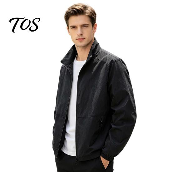 Durable Polyester Zippered Coats Men Windbreaker Jacket, Windproof Waterproof Stand Collar Coat, Casual Zip-up Spring Autumn Outerwear Jacket