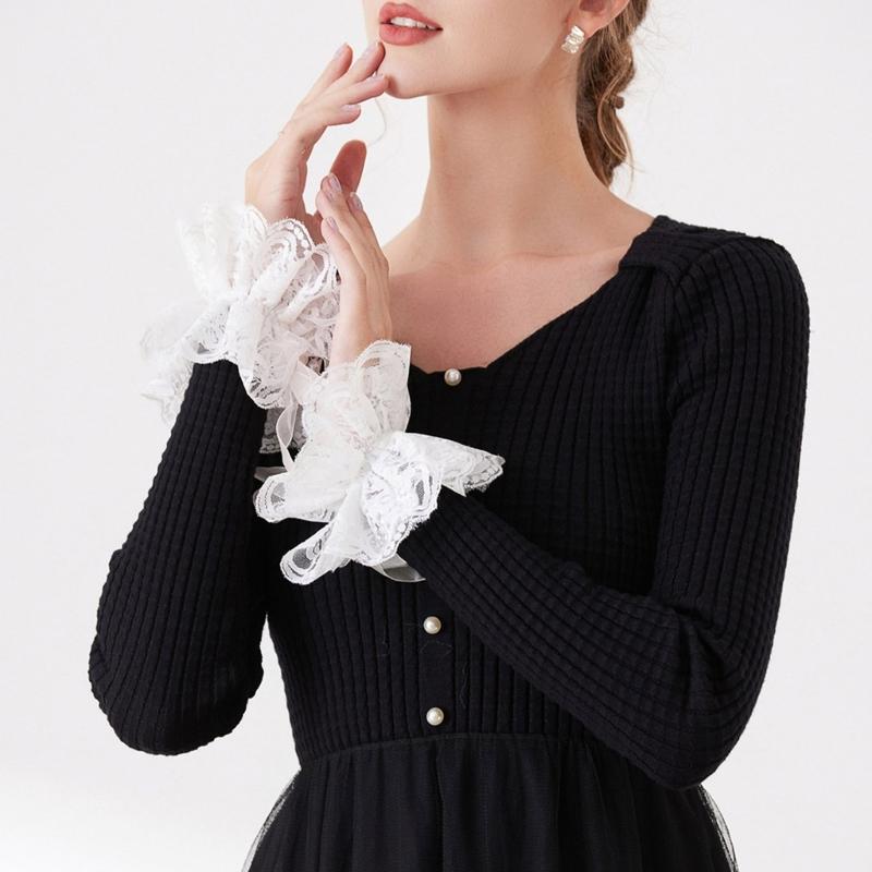 Lace Trim Manicure Sleeve Nails Art Decoration Meshes Cuffs Romantics Arm Cuffs for Special Occasion and Fancy Dress