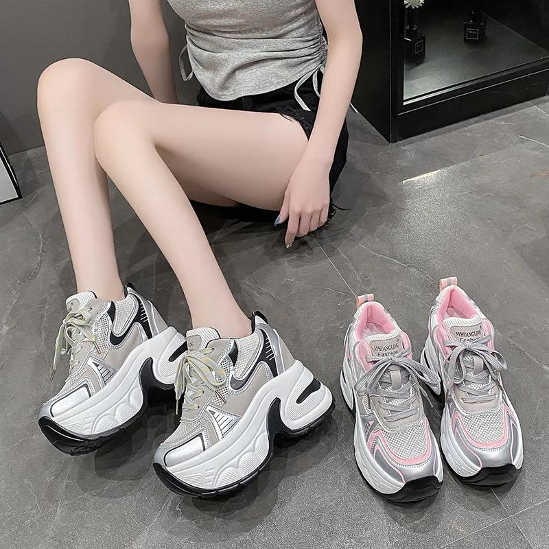 Shoes for Women Thick Sole Height Increased 9cm Women's Sneaker  Summer New Mesh Breathable Casual Sports Shoes
