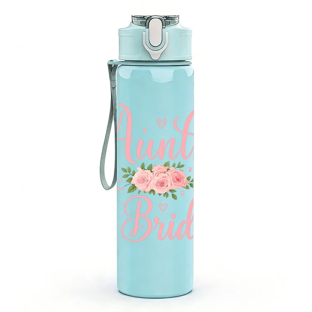 1PC Aunt Of The Bride Floral Script 750ml Color Plastic Sports Water Bottle Leakproof Flip Straw Lid Suitable for Sports Office Home Use