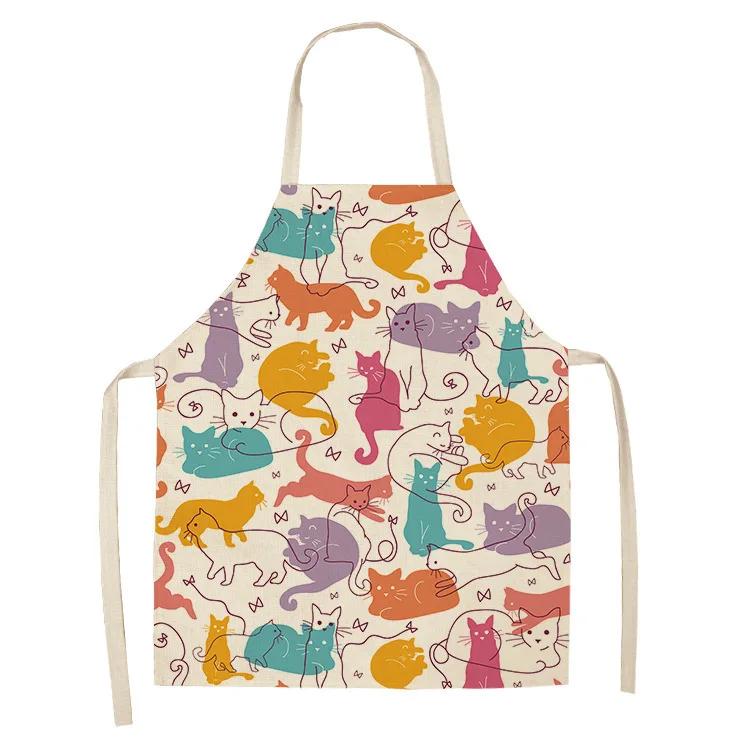 1 Pcs Cute Cat Pattern Kitchen Apron For Women Bibs Household Cleaning Pinafore Home Cooking Chef For Man