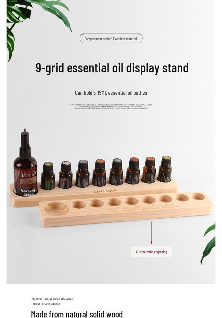 9-Grid Wooden Essential Oil Display Stand for doTERRA (Oils Not Included)