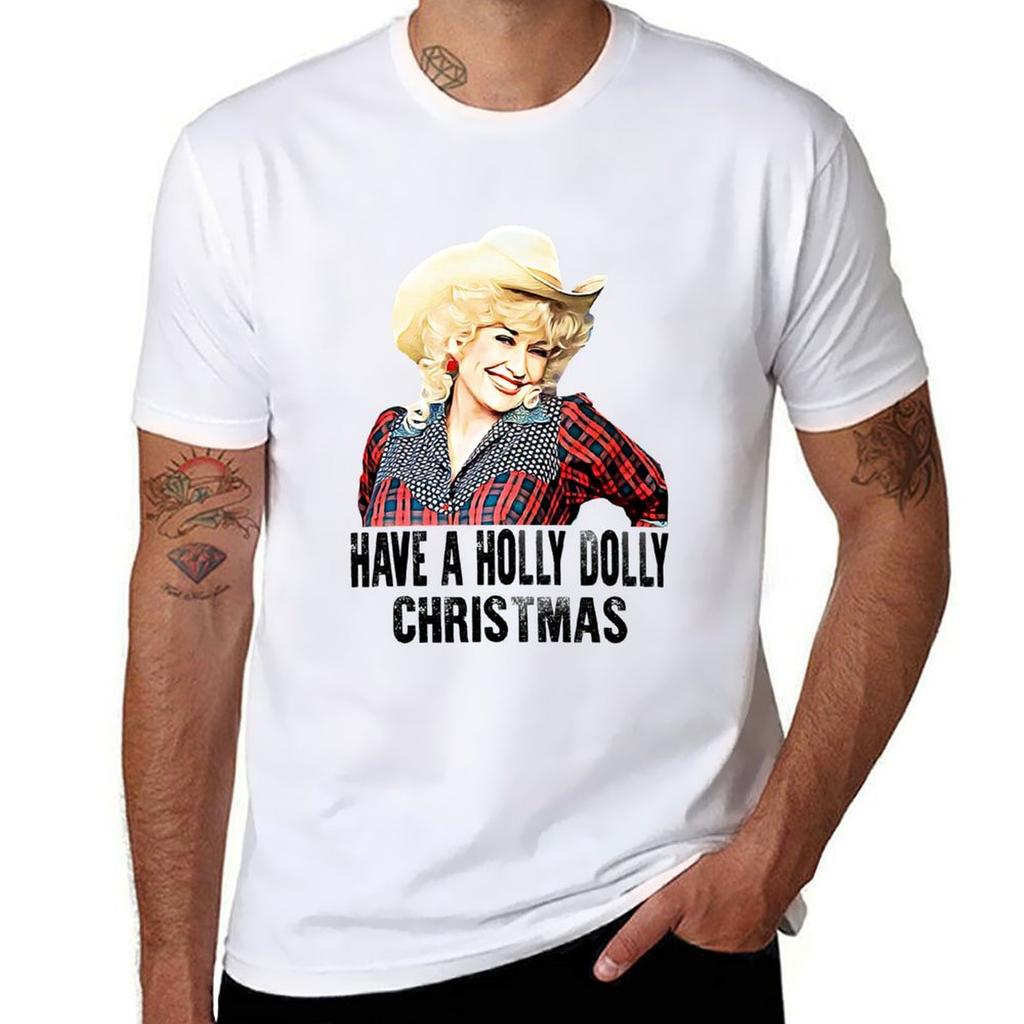Retro Have A Holly Dolly Christmas Partons Gift Tshirt Soft Touch Basic Cotton Tshirt