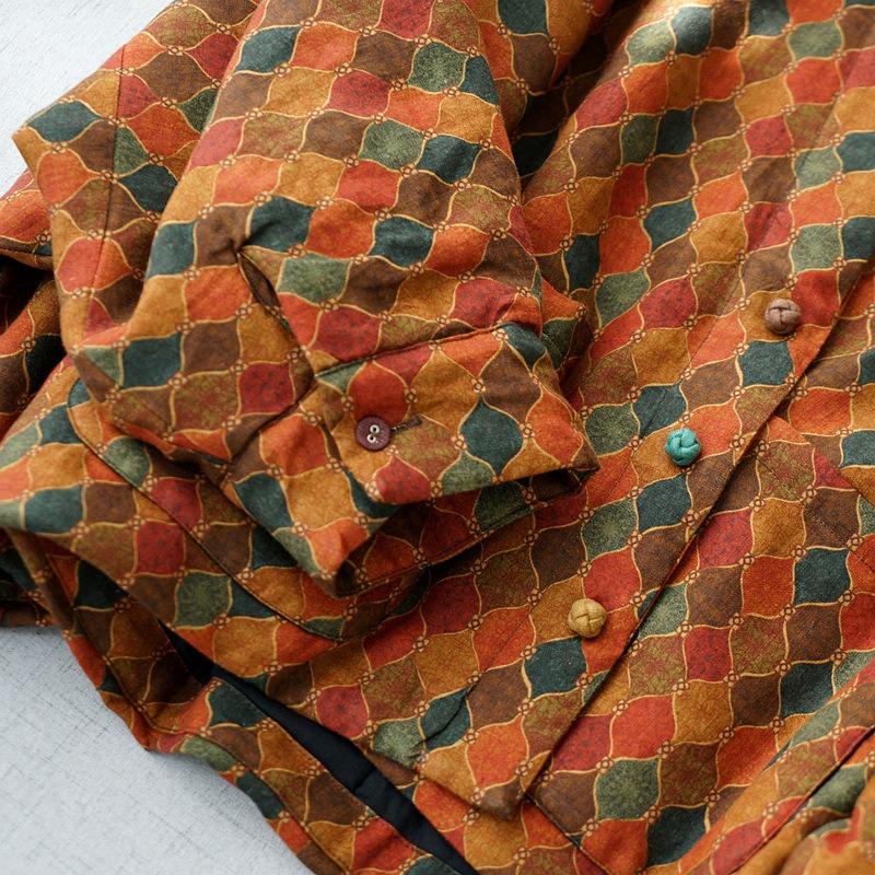Žiemos kinų moteriški drabužiai retro zen šilta dygsniuota striukė laisva apykaklė šikšnosparnio rankovės spausdinta dygsniuota striukė dygsniuota striukė