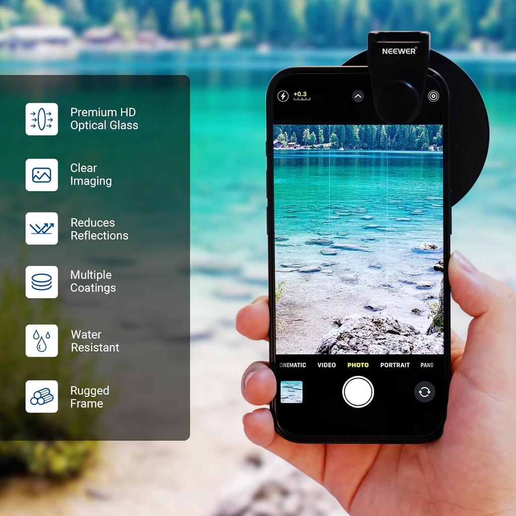 NEEWER 67mm Phone CPL Filter with Cold Shoe Clip HD Circular Polarizer Lens Filter Accessories For Android Samsung iPhone 6