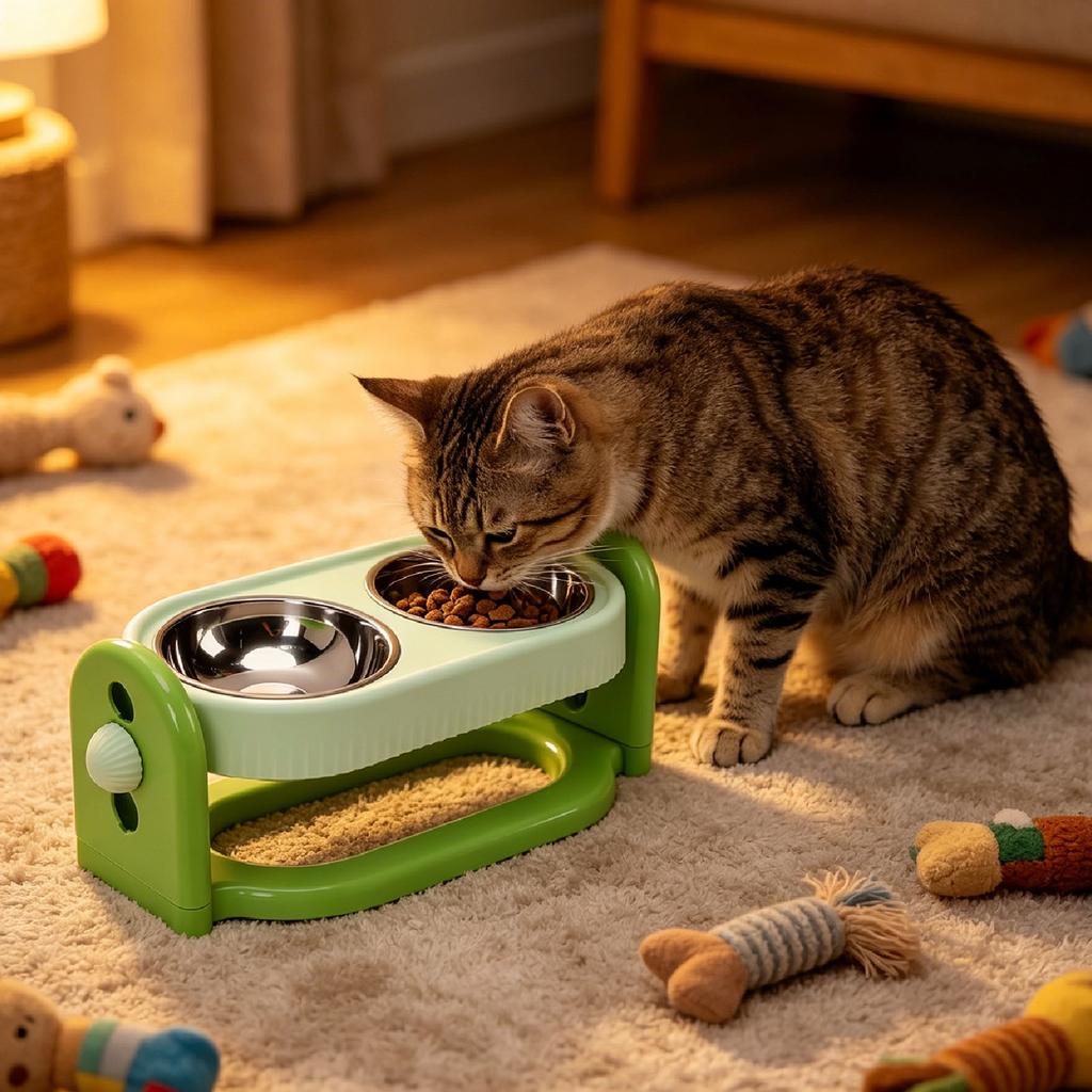 Elevated Cat Bowl with Stainless Steel Double Bowls Anti Spill Raised Pet Food Bowl for Cats Dogs