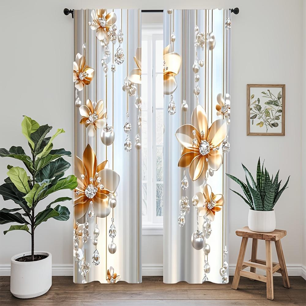 2pcs Vintage Elegant Floral Blackout Curtains – Machine-Washable Polyester for Kitchen   Living Room & Bedroom