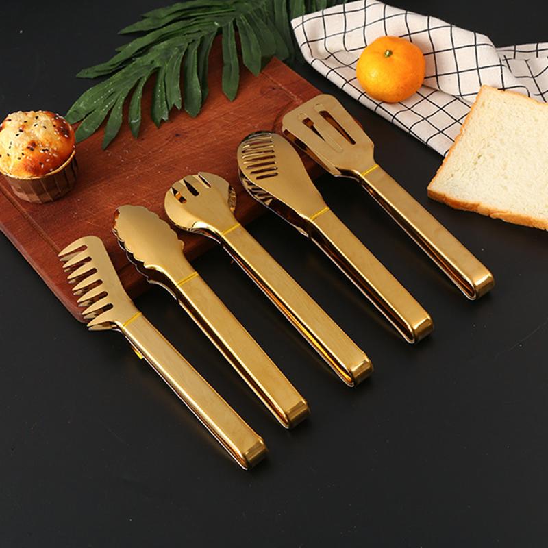 Mehrzweck-Gold-Lebensmittelzange Clips Brot Steak Clip Edelstahl Antihaft Ablassölklemme Heimküchenzubehör Utensilien
