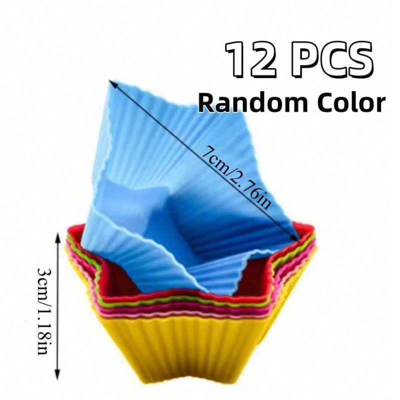 6/12pcs Silicone Cupcake Liners Reusable Baking Cups Nonstick Easy Clean Pastry Muffin Molds 4 Shapes Round, Stars, Heart, Flowe