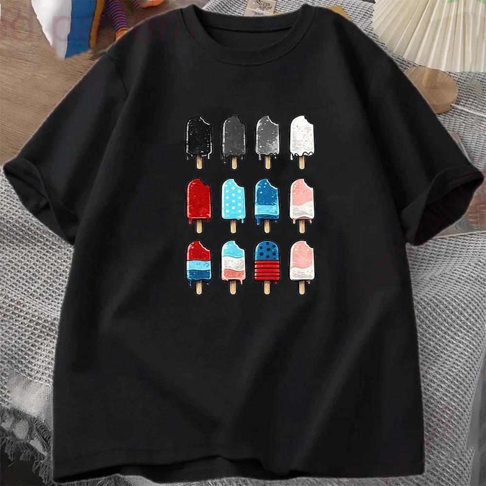 Summer Ice Cream Graphic Vintage Mens Cotton T-Shirt O-neck-short-sleeved Tee Unisex Casual Tshirts Top