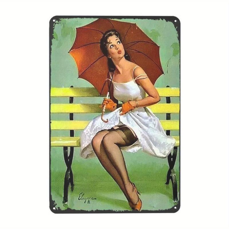 Pin-Up Girl Metal Sign, Retro Wall Art Decor