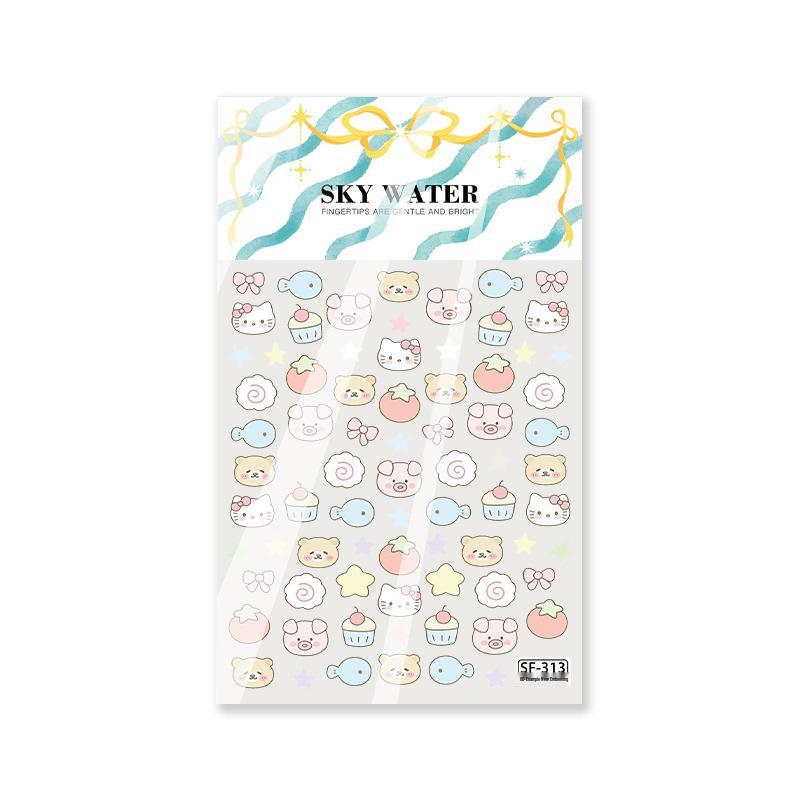 Небесные Японские Милые Животные 6D Рельефные Наклейки для Ногтей и Телефона - Дизайн Мультяшных Котенка, Медведя, Свинки