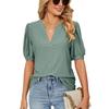 Summer Women's T-shirt Casual V-neck Solid Color Hollowed Out Bubble Sleeve Loose T-shirt Tops Female