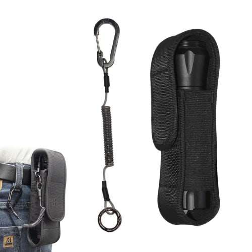 Flashlight Pouch, Flashlight Holder with Coiled Cord, Penlight Case, Black