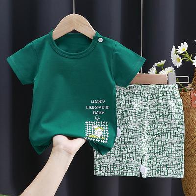 2 Stück Sportanzug für Jungen, lässig, mit Cartoon-Print, Hemd + Shorts