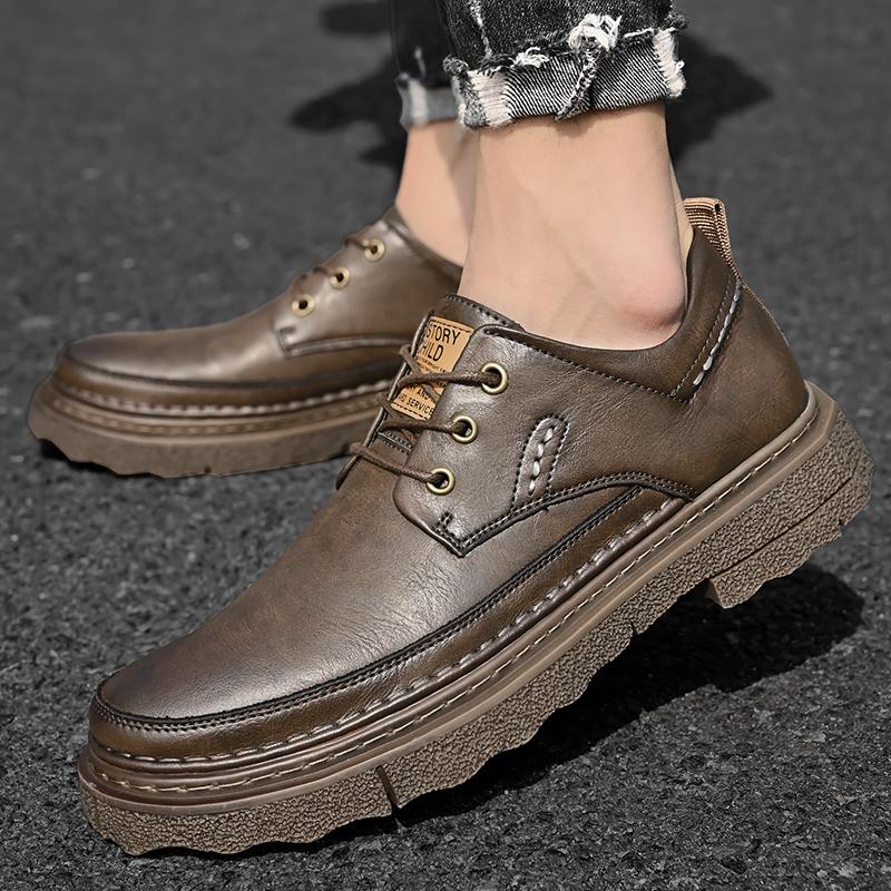 Fashion All-match Skate Shoes Men Genuine Leather Mens Sneakers Handmade Brand Men Casual Flats Lace-Up Classic Men Shoes for Wedding