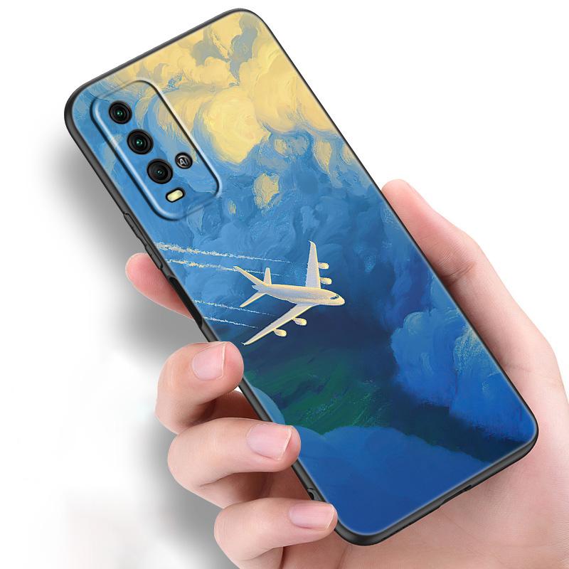 Aircraft Airplane Fly Silicone Phone Case For Xiaomi Redmi Note 11 10 9 8 Pro 11T 10T 10S 9S 8T 9 9A 9C 9T Black Soft Cover