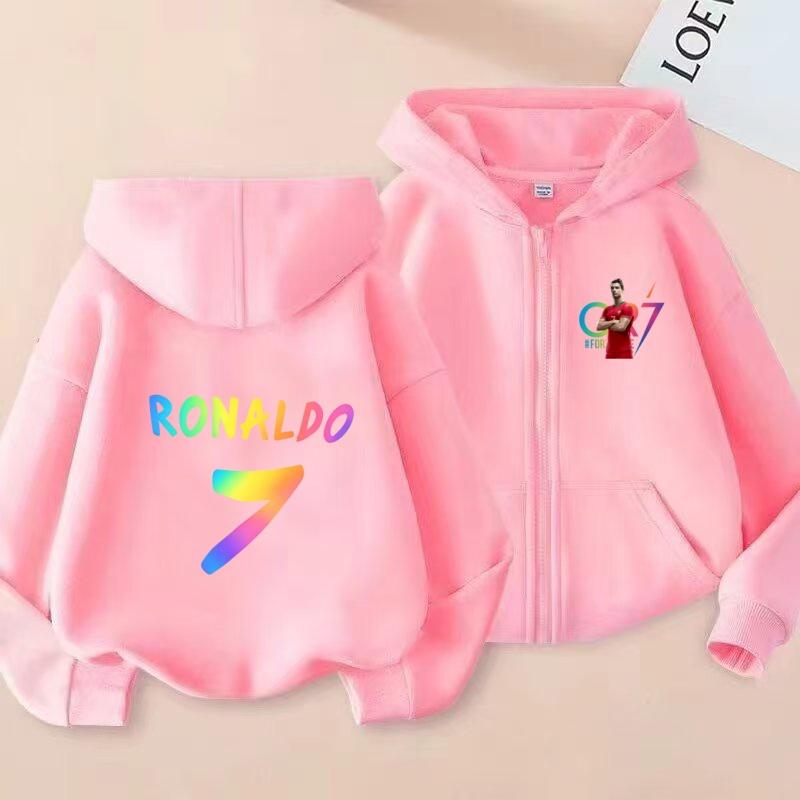 Kinder Reißverschluss Stil Buchstaben CR7 Rosa Strickjacke Kapuzenpullover Sweatshirt Mädchen Junge 3-12 Jahre Freizeit Mode Trend Oberteil Sportjacke Kleidung