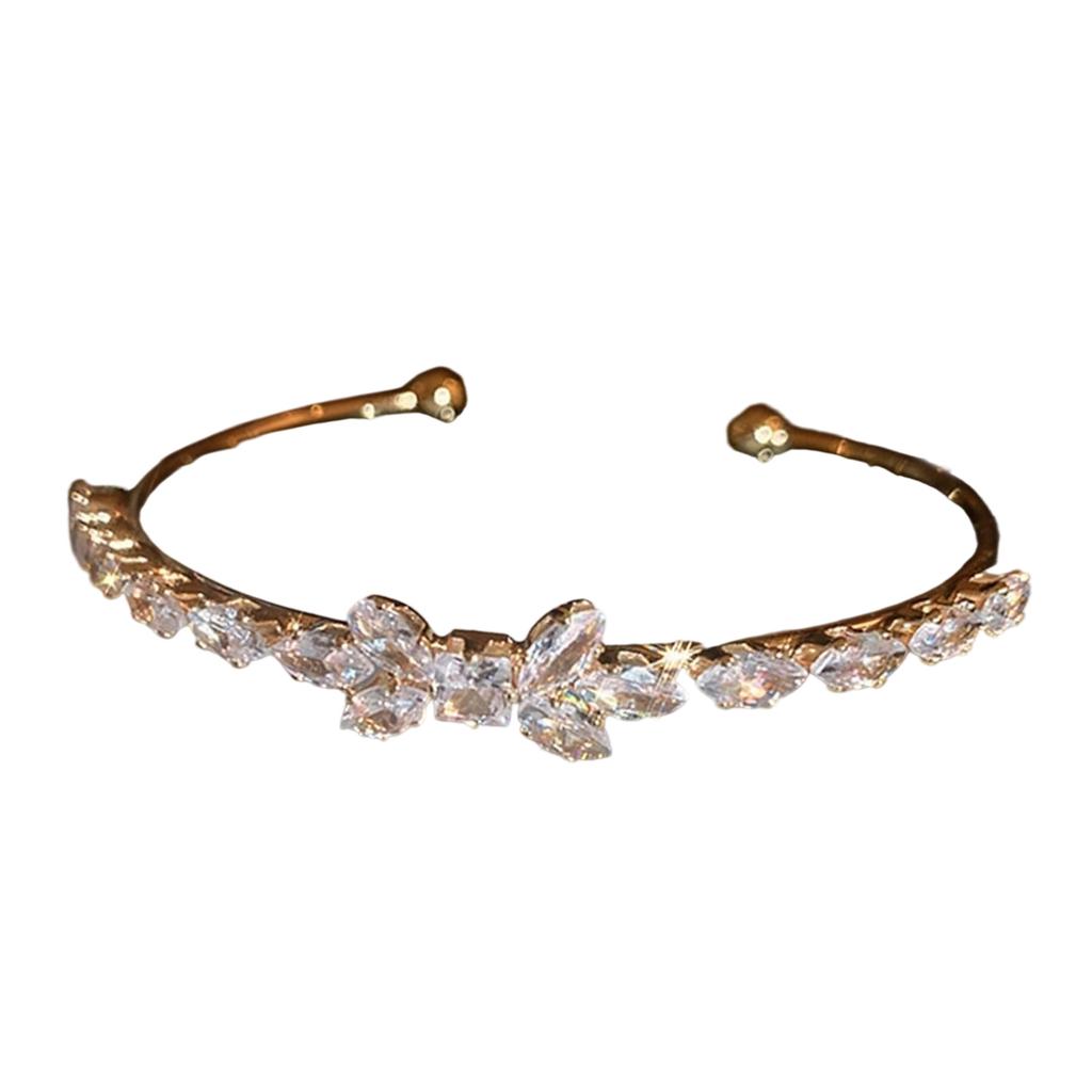 Adjustable Zircon Leaf Bracelet With Sparkling Zircon Stones Handmade Wristband Elegant Jewelry For Women Daily Wear