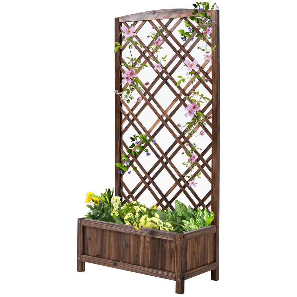 Wooden Lattice Trellis Planter For Climbing Plants Crops On Terrace Garden Balcony 60x30x122.5 Cm Brown