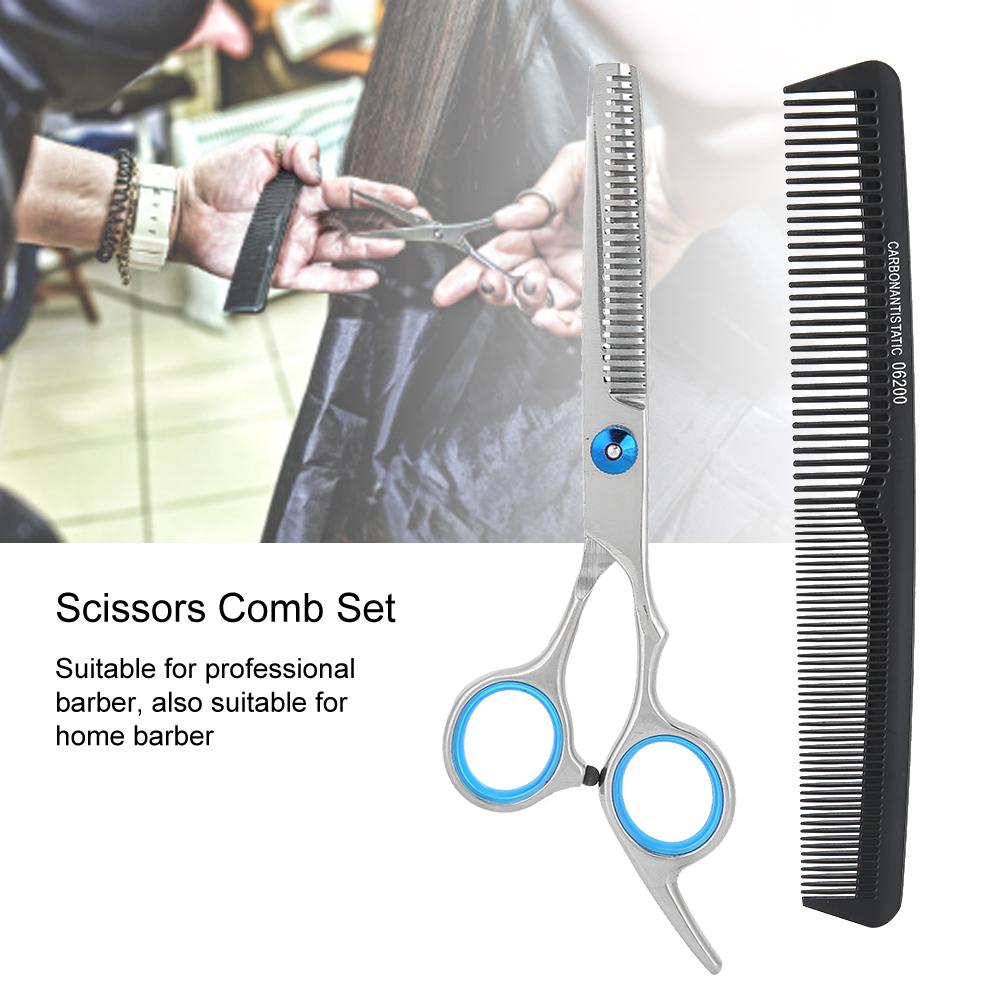 2pcs Hair Scissors Comb Set Salon Professional Barber Hair Thinning Cutting Hairdressing Scissors Comb