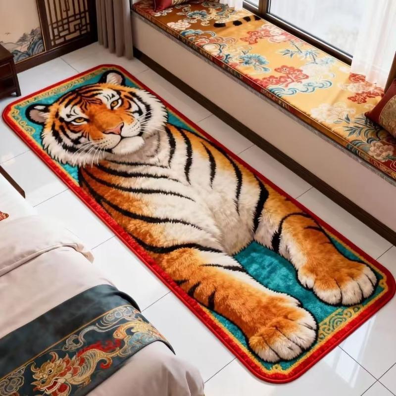 Soft Fluffy Tiger Shaped Area Rug Thick Plush Non Slip Backing Perfect For Bedroom Living Room Home Furnishings
