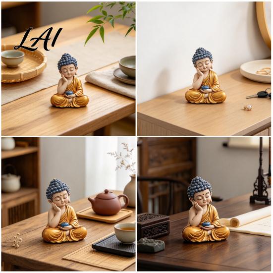 Cute Buddha Statue Resin Statue Zen Meditation Figurine Peaceful Desktop Decor for Housewarming Gifts Living Room Study Entryway Unique