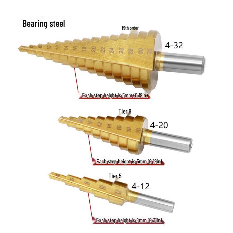 Hex & Triangular Shank Tower Drill Set 4-32, 4-20, 4-12 - Bearing Steel Step Bits