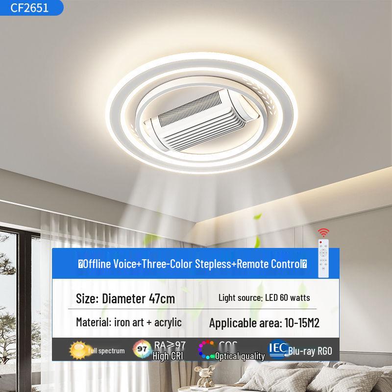 Modern Smart Leafless Ceiling Fan with Tricolor Light and Voice Control for Living Room/Bedroom, 110V, 36 inches