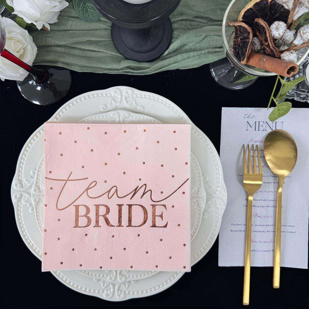 16-Pack 3-Ply Pink Team Bride Golden Foil Napkins for Wedding, Disposable Paper Napkins for Hotel, Restaurant, Party Decorations