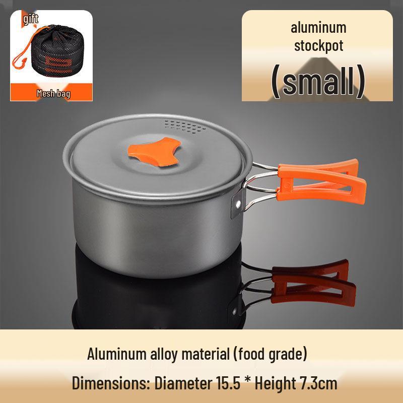 Portable Camping Cookware Set: Outdoor Pot, Cassette Stove, Hanging Pot, Picnic Tableware, and Cooking Utensils.